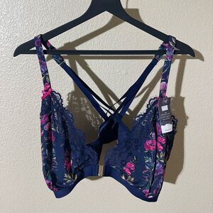 Cacique Navy and Pink Floral Lace Bralette